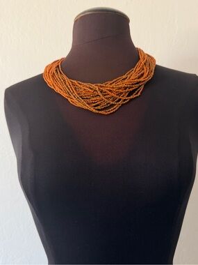 VINTAGE Konyak Naga Dark Mustard Glass Bead Necklace